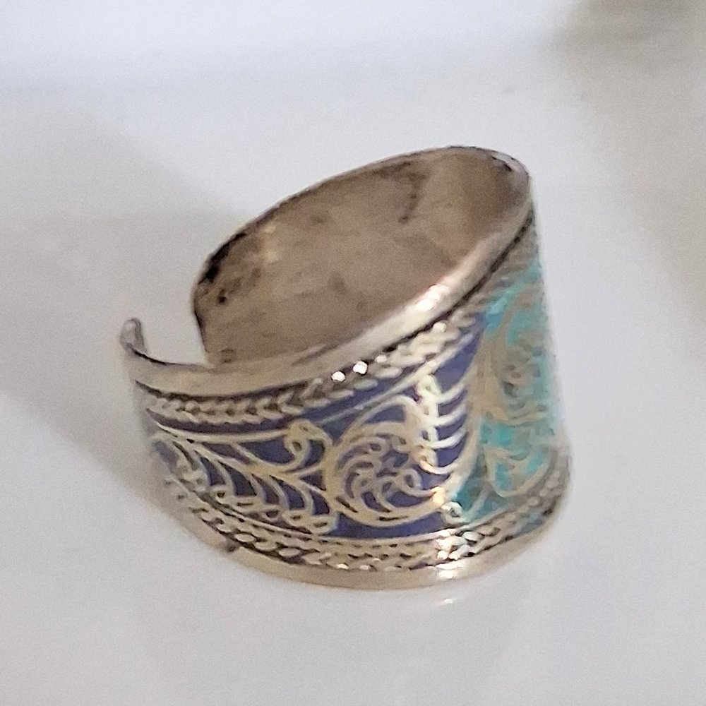 TURQUOISE INLAY RING ADUSTABLE 9-11 - Picture 6 of 7
